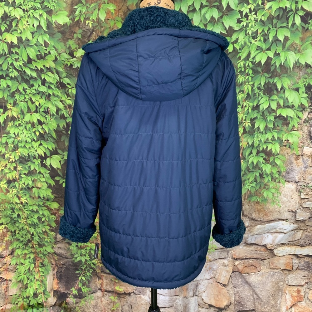 NWT HALOGEN Blue Hooded Sherpa Style Reversible Coat, S - Picture 9 of 16
